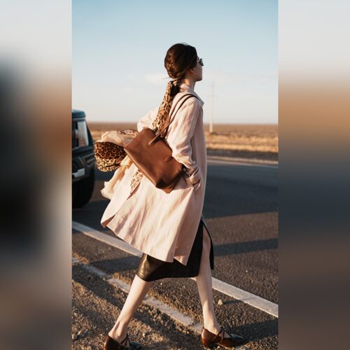 邱莹莹风衣外套女莱赛尔亚麻秋季
