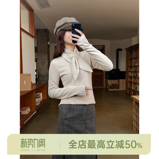 小圆领可脱卸围脖设计长袖 邱莹莹 围巾打底 AOMI T恤 HELA