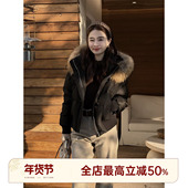 HELA AOMI 毛领羽绒 邱莹莹 90白鸭绒宽松貉子毛领短款 羽绒服