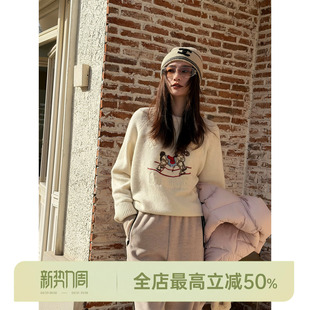 HELA 针织衫 AOMI 木马刺绣圆领长袖 套头上衣 小马驹 邱莹莹