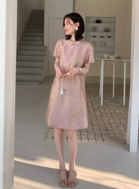 邱莹莹“云蝶吟·浮光妆花锦”100%桑蚕丝16姆米新中式旗袍连衣裙