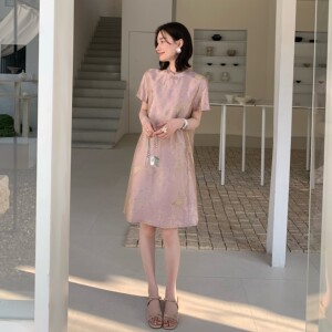 邱莹莹“云蝶吟·浮光妆花锦”100%桑蚕丝16姆米新中式旗袍连衣裙