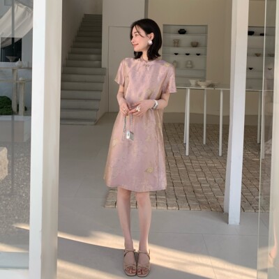 邱莹莹“云蝶吟·浮光妆花锦”100%桑蚕丝16姆米新中式旗袍连衣裙