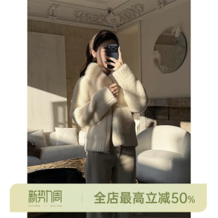 绵羊毛100% 邱莹莹 白梅雪鹿 AOMI 狐狸毛皮大口袋皮草 HELA