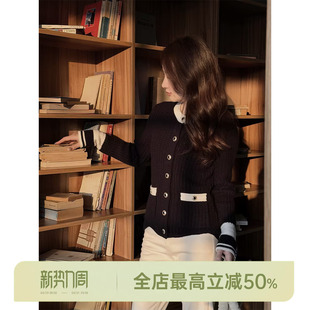 绵羊毛柔软撞色金扣针织衫 邱莹莹 小香滑雪毛衣 AOMI HELA