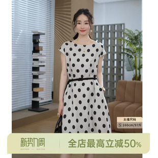 禾家原厂波点 邱莹莹 亚麻100% AOMI 波点收腰连衣裙女夏 HELA