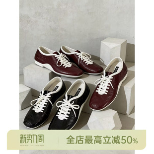 复古百搭系带女鞋 鳗鱼纹牛皮·方头手工鞋 AOMI 邱莹莹HELA