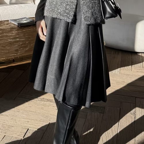 邱莹莹 HELA AOMI“高克重针织半裙”山羊绒桑蚕丝高腰半身裙