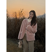 绵羊毛100%气质宽松短款 小美羊 皮草 AOMI 邱莹莹HELA