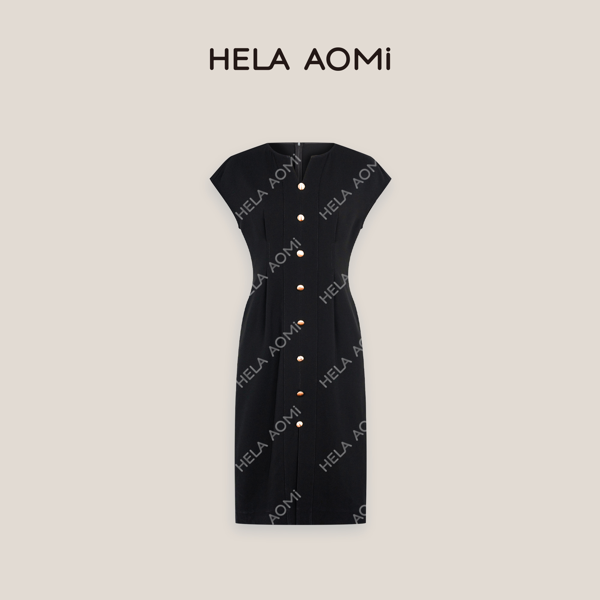 邱莹莹 HELA AOMI“醋酸收腰裙”醋酸通勤风黑色轻奢感连衣裙女夏