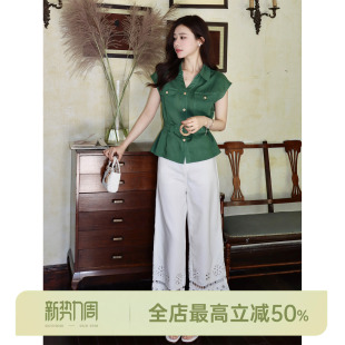 莱赛尔亚麻森系坎肩腰带收腰潮流衬衫 素衿 女 AOMI 邱莹莹HELA