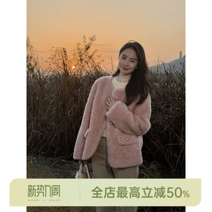 绵羊毛100%气质宽松短款 小美羊 皮草 AOMI 邱莹莹HELA