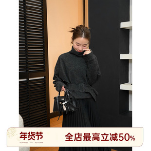 邱莹莹 HELA AOMI “知性卫衣”松弛休闲拼接落肩长袖束腰T恤