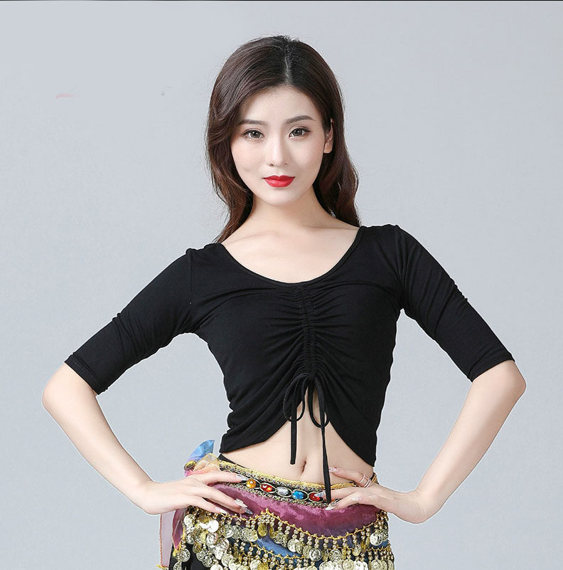 肚皮舞2023新款女中袖莫代尔肚皮舞上装