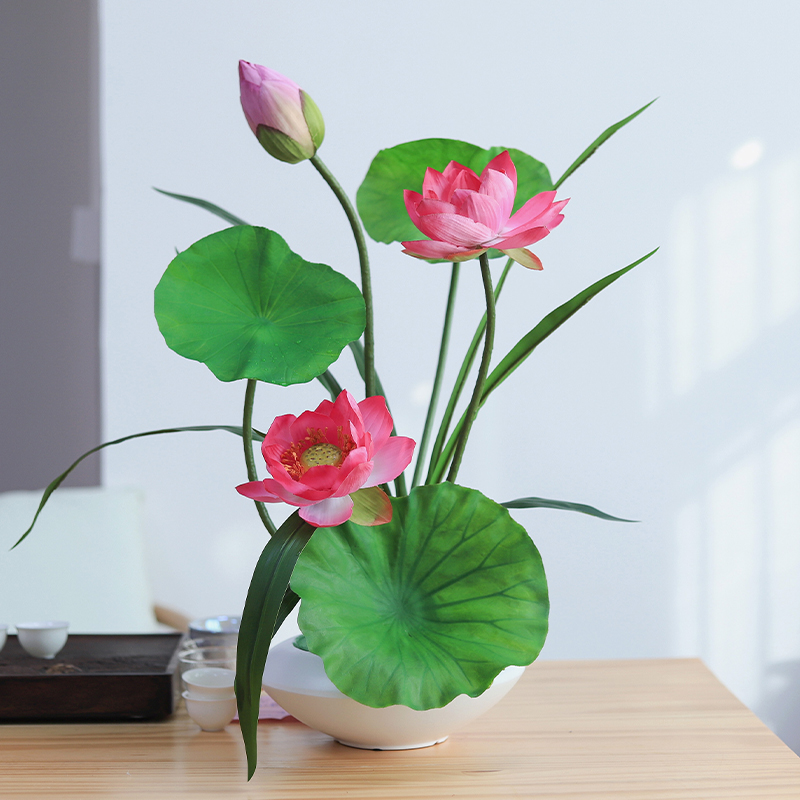 仿真荷花中式莲花花艺套装摆设现代家居客厅假花小盆栽装饰摆件