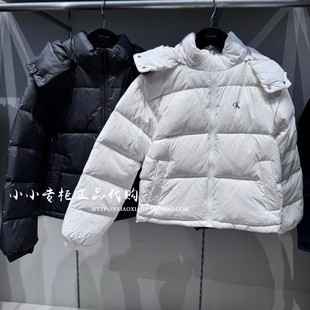 CK Jeans专柜正品 2025秋冬新款女士简约保暖连帽羽绒服 47D501G