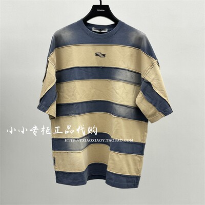 TOFOURTH拼接条纹短袖T恤