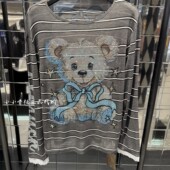 轻奢潮牌TCH专柜正品 T78A086001 T恤 2026春款 小熊烫钻条纹长袖