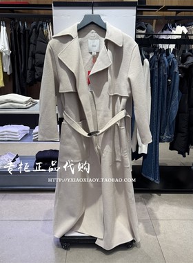 CKJeans专柜正品 2025新春红品羊毛混纺收腰长风衣大衣 40434WF