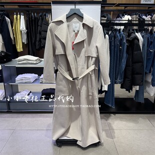 CKJeans专柜正品 2025新春红品羊毛混纺收腰长风衣大衣 40434WF