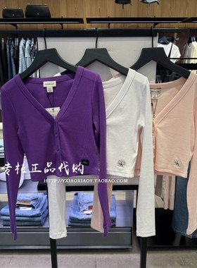 CK Jeans专柜正品 2025早秋新款女士时尚辣妹V领针织开衫 47C204G