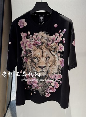 轻奢潮牌TCH专柜正品 25夏款男女狮子桃花烫钻短袖T恤T75B106016