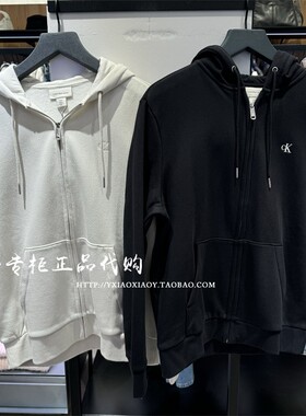 CK Jeans专柜正品 2025秋新款男士刺绣加绒连帽开衫卫衣 40QM434