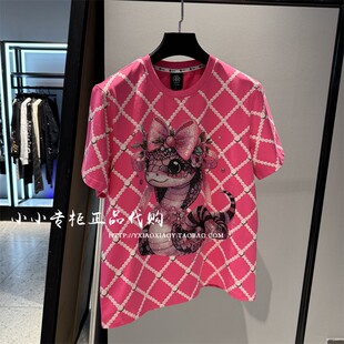 TCH轻奢潮牌专柜正品 2025春夏款小蛇烫钻格子短袖T恤 T75A106018