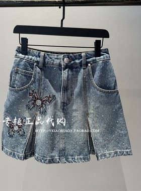 轻奢潮牌TCH专柜正品 24秋款女士烫钻辣妹A字牛仔短裙 T72C228010