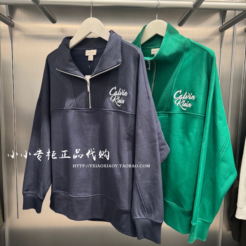 CKJeans半拉链刺绣抓绒卫衣