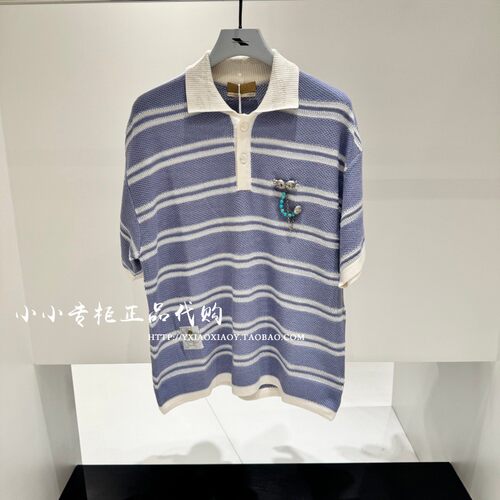 INXX专柜正品 2026夏款男女绣标条纹宽松翻领针织短袖 XGG2060125