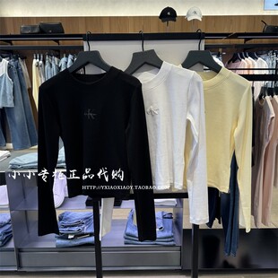 CK Jeans专柜正品 2025秋款女士时尚辣妹正肩圆领长袖T恤 47A803G