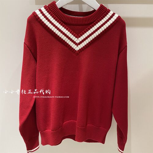 TOMMY专柜女士撞色领口针织衫