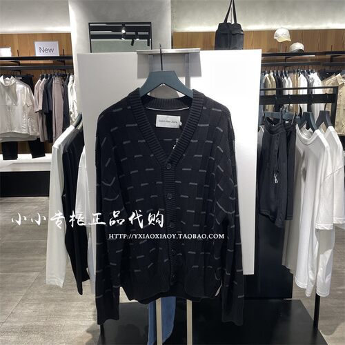 CKJeans格纹纯棉针织开衫