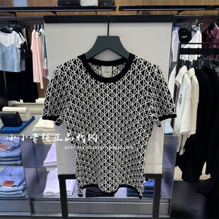 CK Jeans专柜正品 2025秋款女士休闲通勤勾花短袖针织衫 44D313G