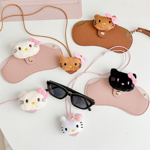 高颜值爆款 凯蒂KT墨镜袋太阳镜包眼镜保护套PU皮质眼镜收纳含挂绳