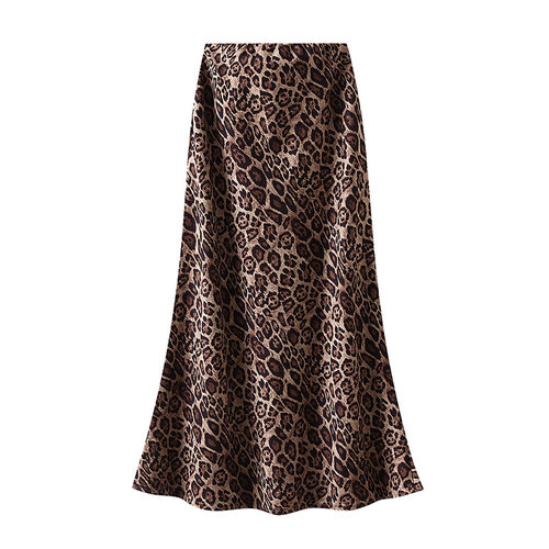 9856复古豹纹风高腰鱼尾半身裙