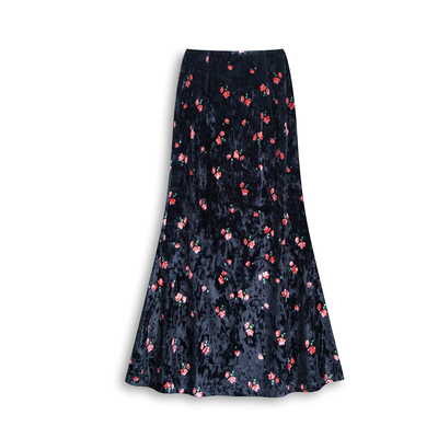 丝绒碎花鱼尾半身裙包臀裙