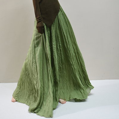 7米大摆文艺风肌理褶皱半身裙女