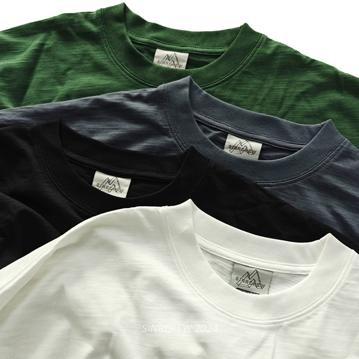 Sinrcrew夏季日系复古240g全棉肌理感竹节纹山系口袋宽松短袖T恤