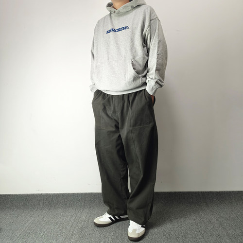 复古水洗碳磨做旧直筒拼接工装裤