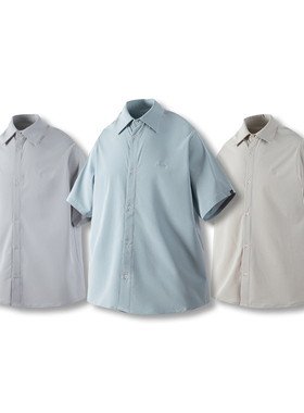 Sinrcrew户外凉感速干轻薄透气网格抗皱复古素色宽松休闲短袖衬衫