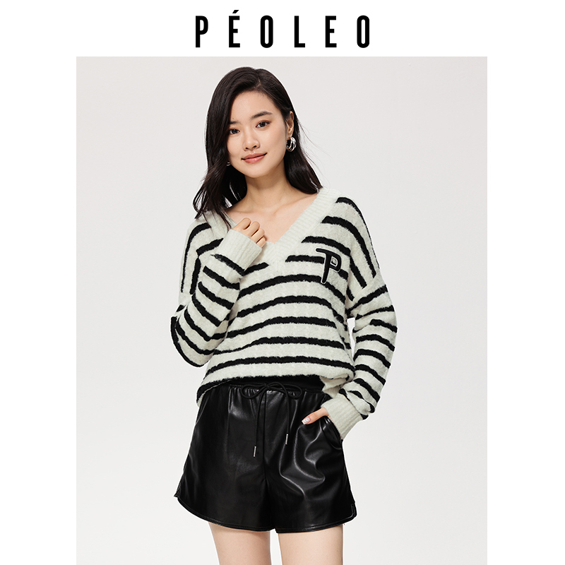 飘蕾慵懒风黑白条纹针织衫
