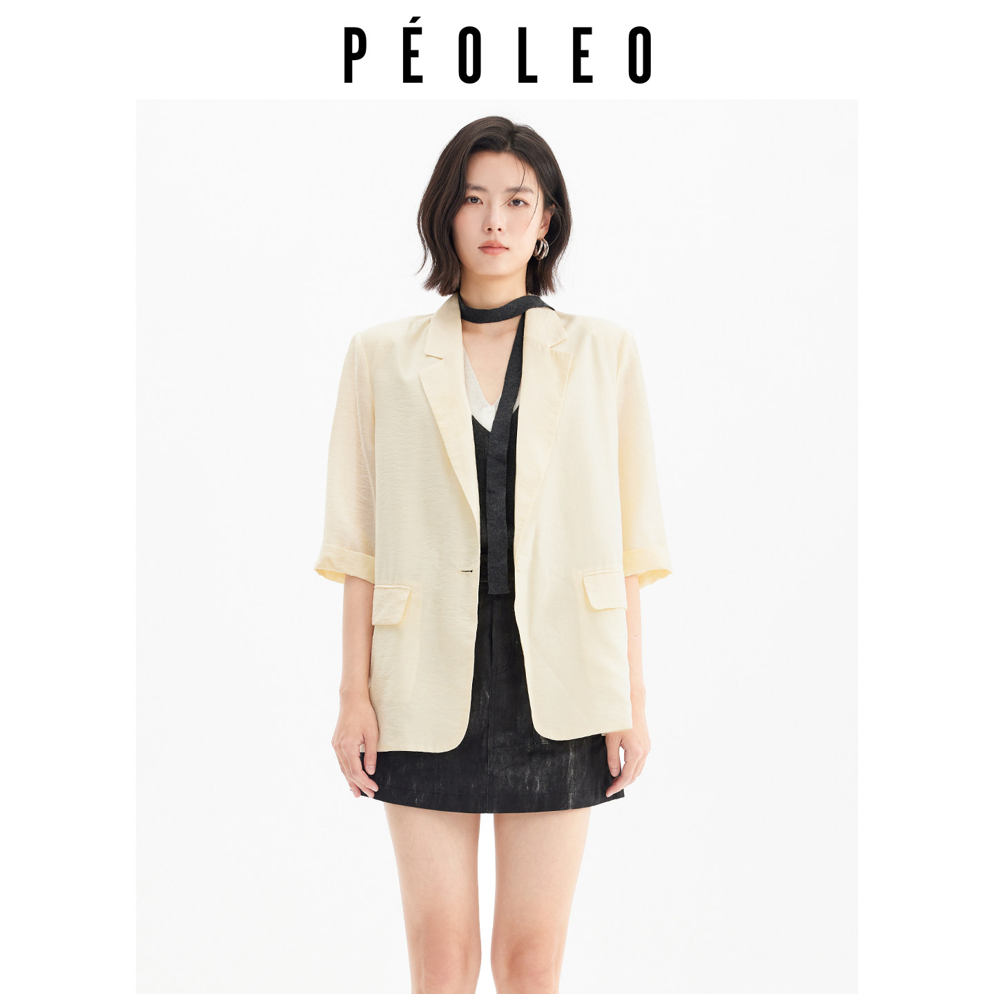 飘蕾轻熟优雅风西装外套女6年春季新款垫肩半袖职场通勤气质西服