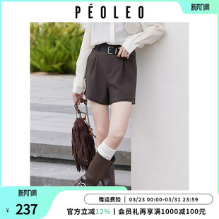 脚西装 咖啡色百搭通勤职场休闲裤 短裤 新款 女26年夏季 飘蕾假两层裤