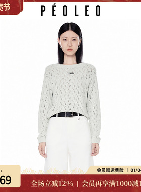 飘蕾千金风时尚镂空针织衫26年春季新款长袖圆领浅绿色时髦毛衣MV