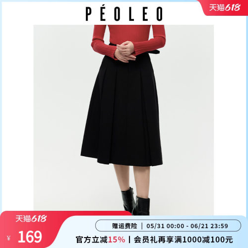 飘蕾黑色百褶长裙女春秋新款