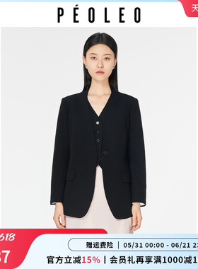 飘蕾黑色西装外套女2026年春季新款长袖简约宽松职场气质百搭上衣
