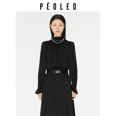 飘蕾2026春季新品荷叶领宽松套头喇叭袖OL风格衬衫通勤风长袖上衣