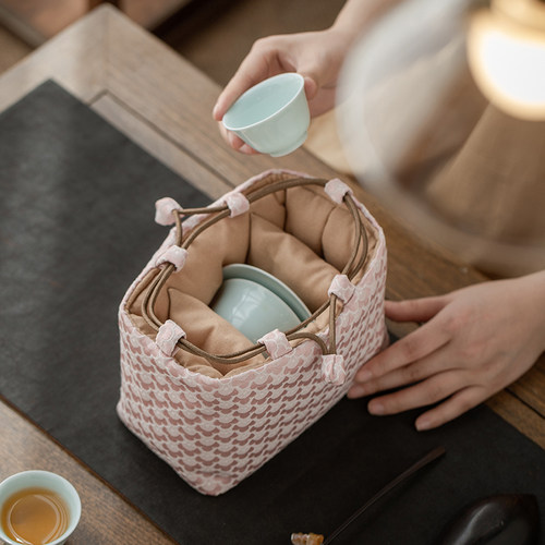 中式复古云锦一壶两杯便携收纳袋